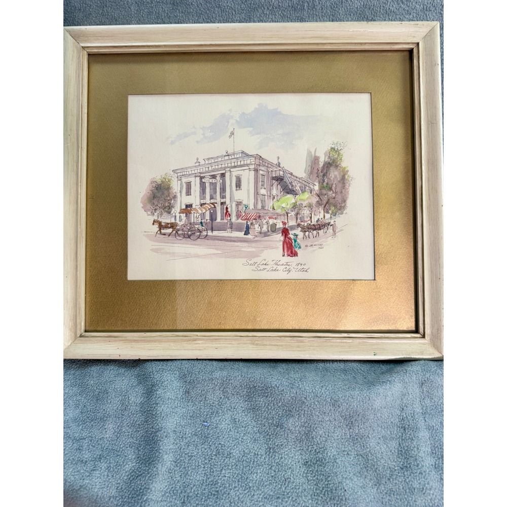 JR Hales 1960 Salt Lake Theatre 1890 Watercolor Print Framed Utah History Art